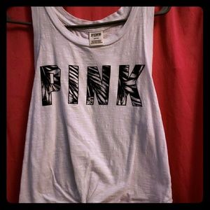Pink crop top white logo tank top size medium